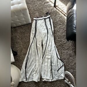 White Wide-Leg Pants with Black Trim palazzo